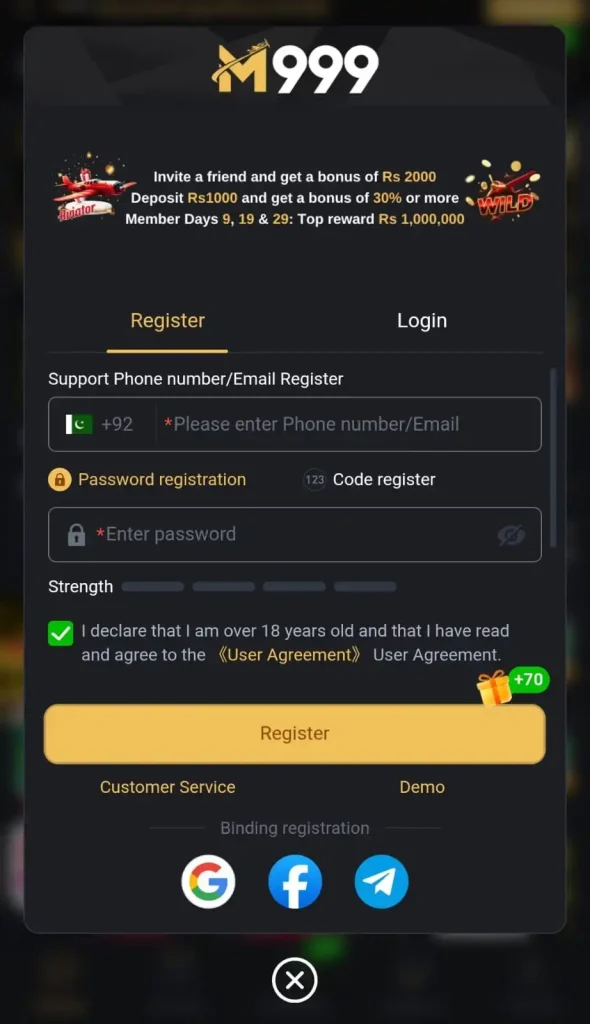 Register and create your new game account